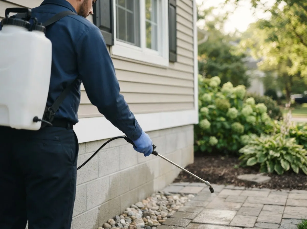 Pest control technician inspecting a home in Sandy Ridge, PA